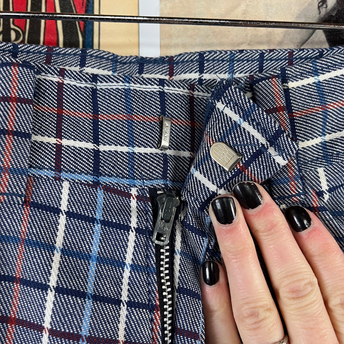 Vintage Kids 70s Blue Plaid Flare Trouser Pants Boys Size 10 Age 8