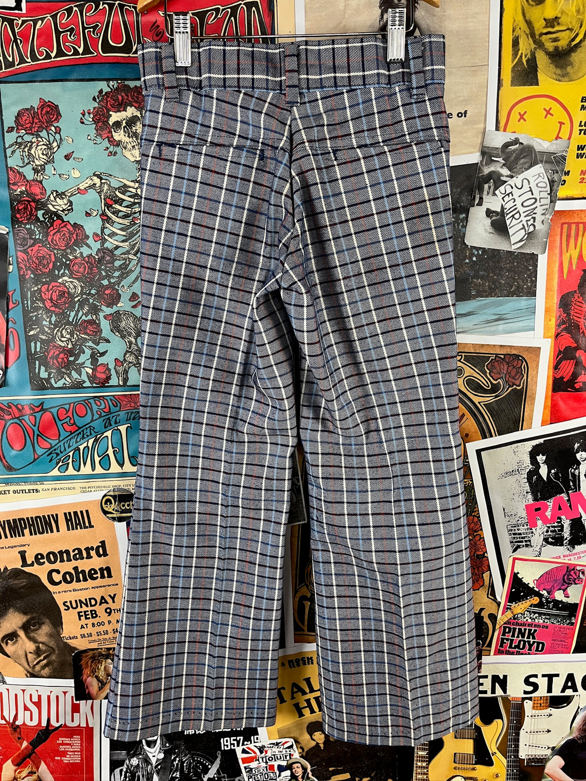 Vintage Kids 70s Blue Plaid Flare Trouser Pants Boys Size 10 Age 8