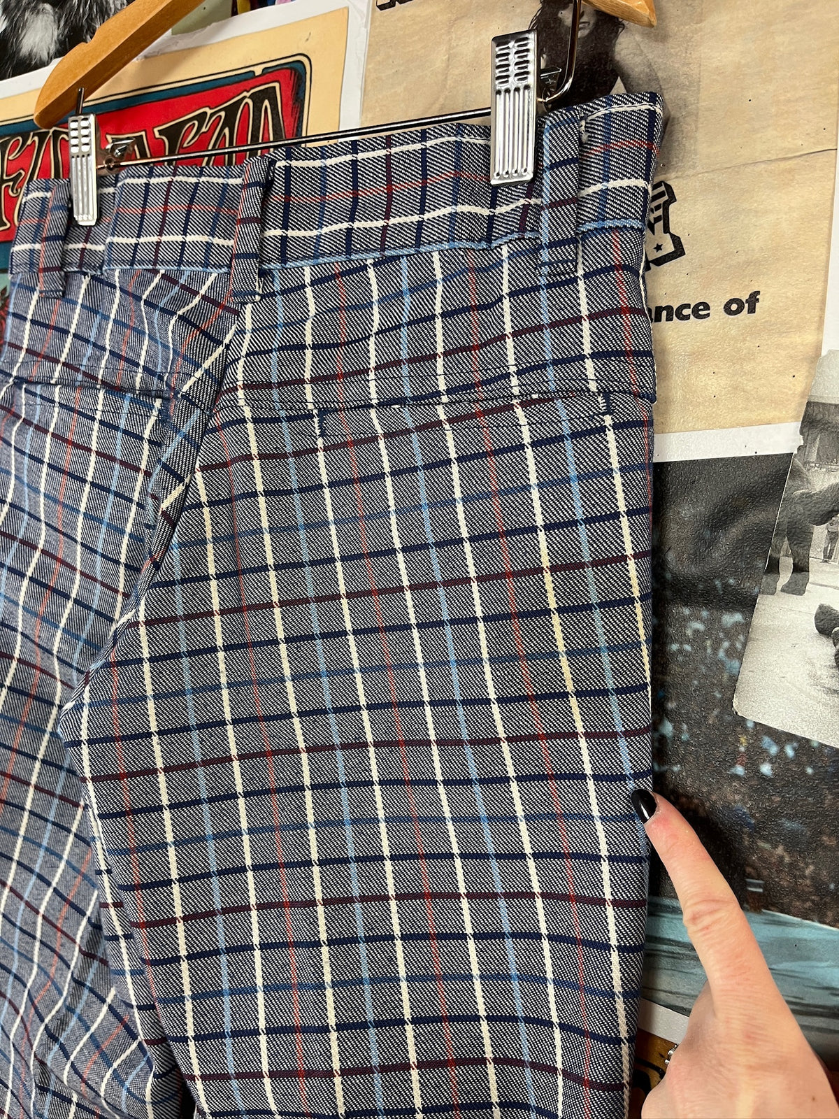 Vintage Kids 70s Blue Plaid Flare Trouser Pants Boys Size 10 Age 8