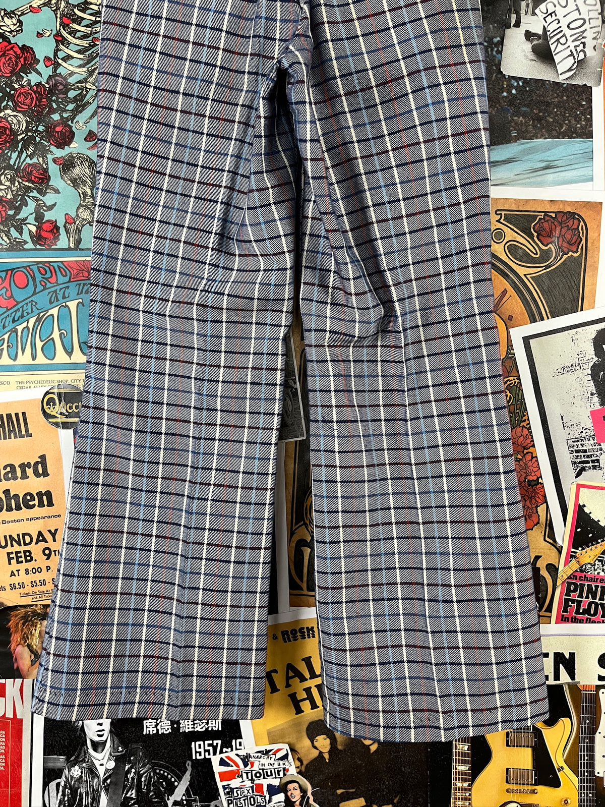 Vintage Kids 70s Blue Plaid Flare Trouser Pants Boys Size 10 Age 8