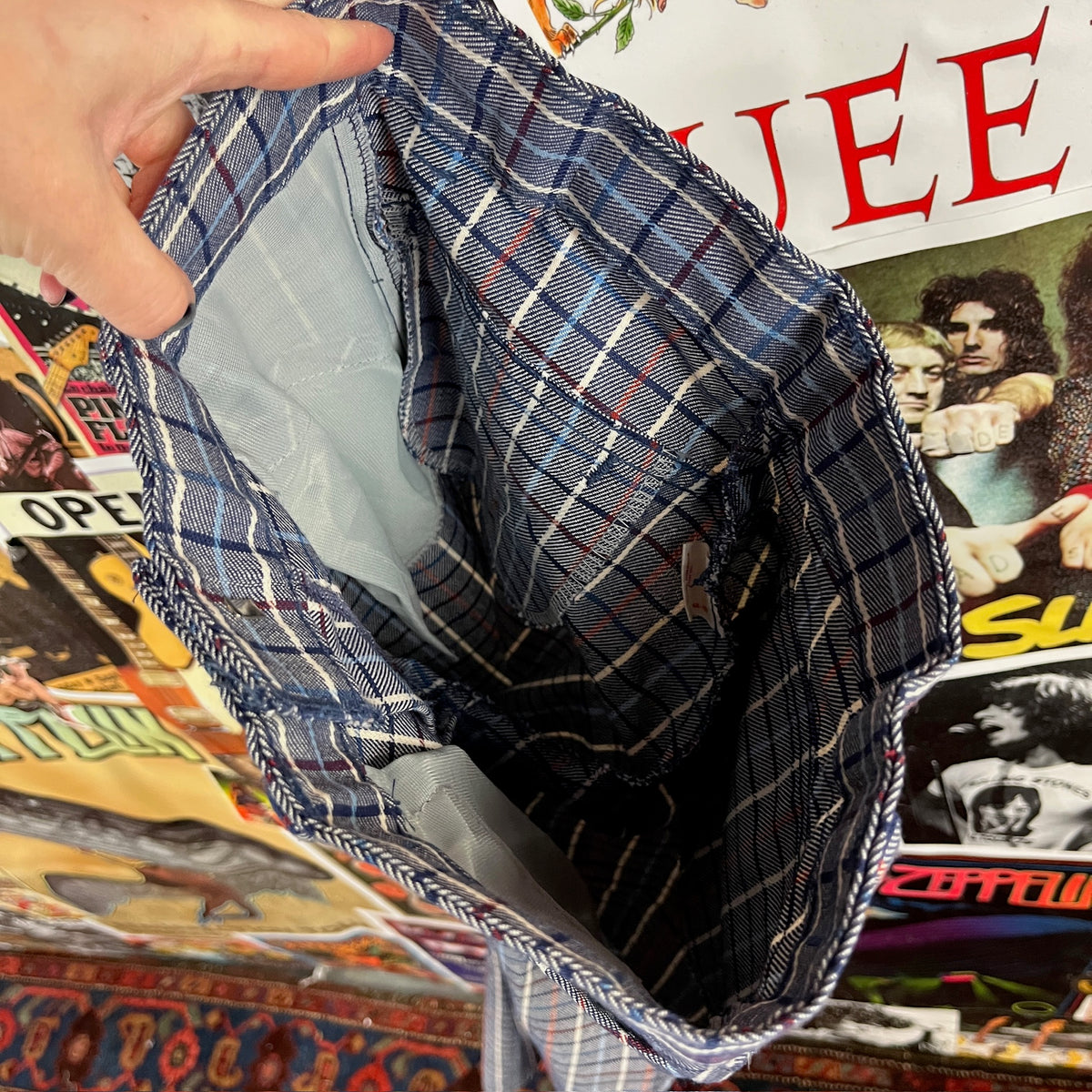 Vintage Kids 70s Blue Plaid Flare Trouser Pants Boys Size 10 Age 8