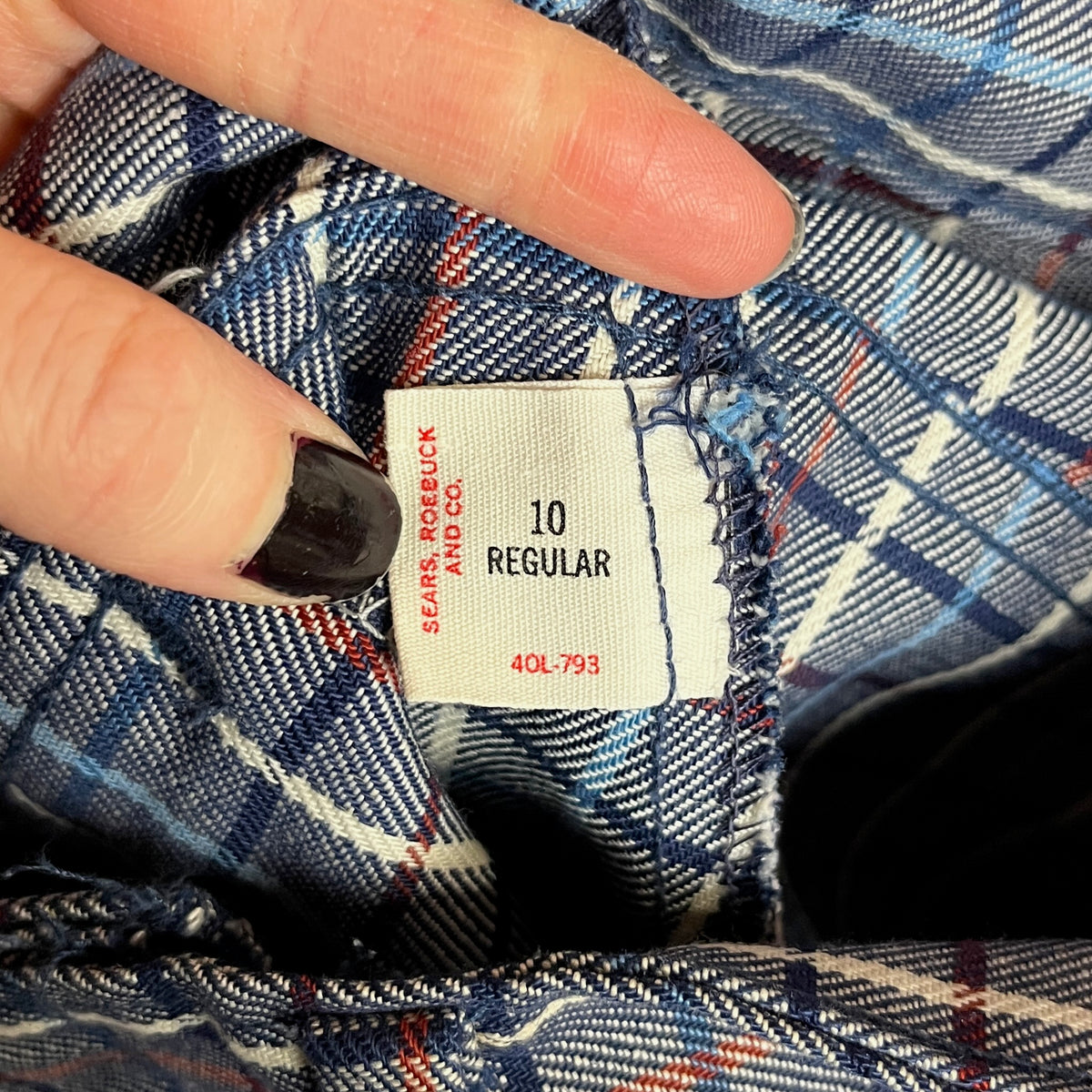 Vintage Kids 70s Blue Plaid Flare Trouser Pants Boys Size 10 Age 8