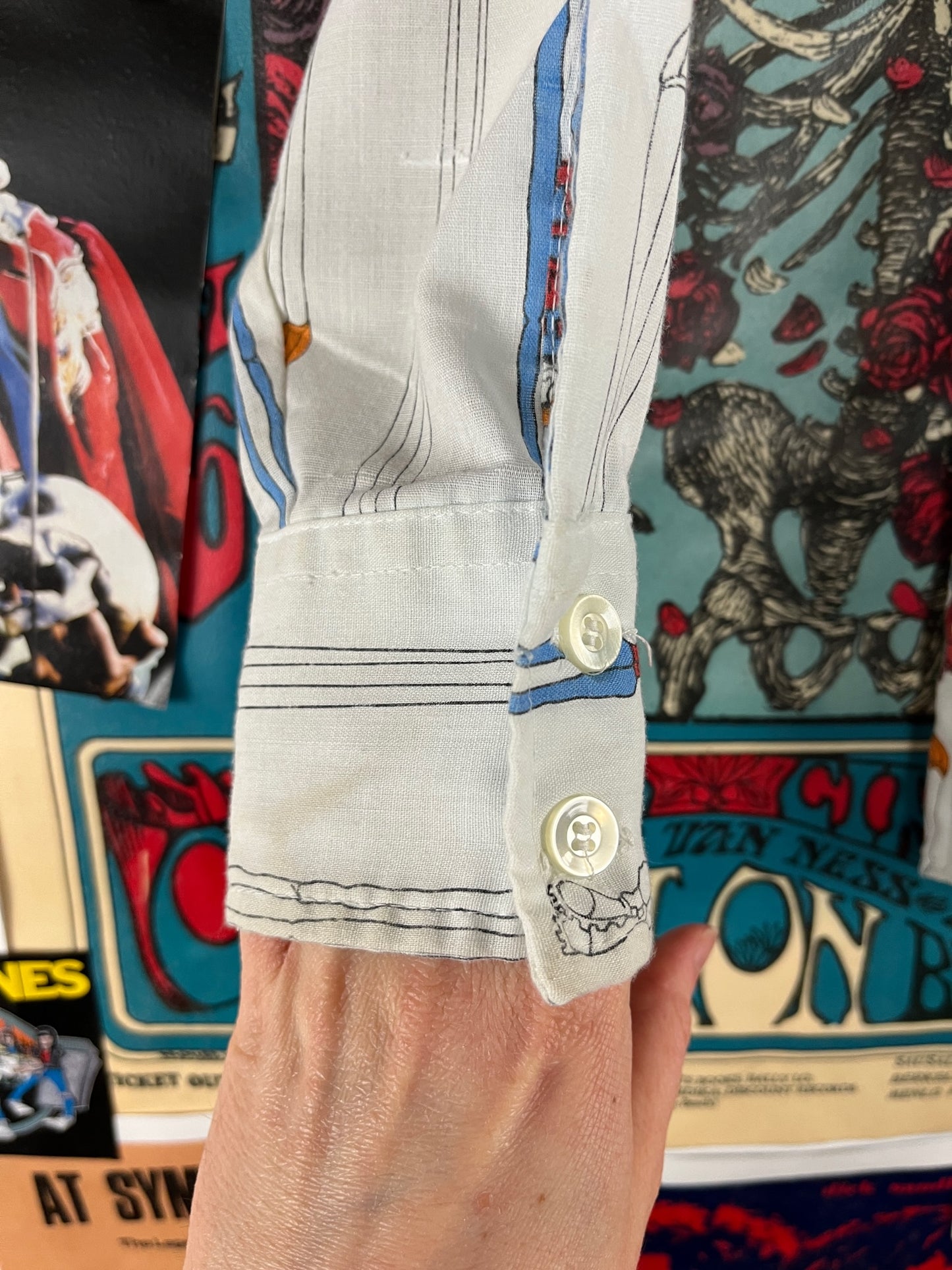 Vintage Boys Kids 70s Wrangler Parachuter Novelty Print Wrangler Button Up Disco Dress Shirt Size 10 Age 8-9