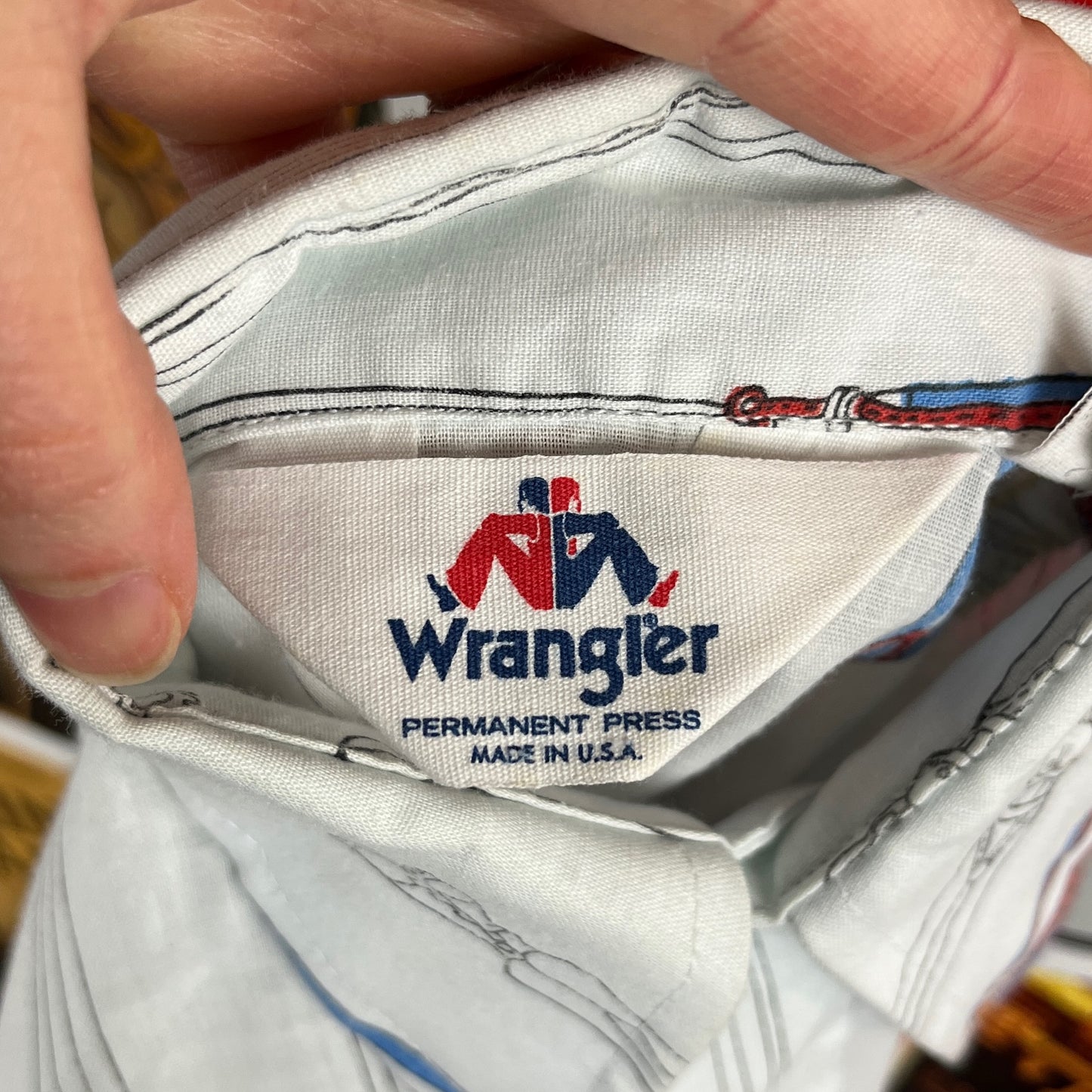 Vintage Boys Kids 70s Wrangler Parachuter Novelty Print Wrangler Button Up Disco Dress Shirt Size 10 Age 8-9