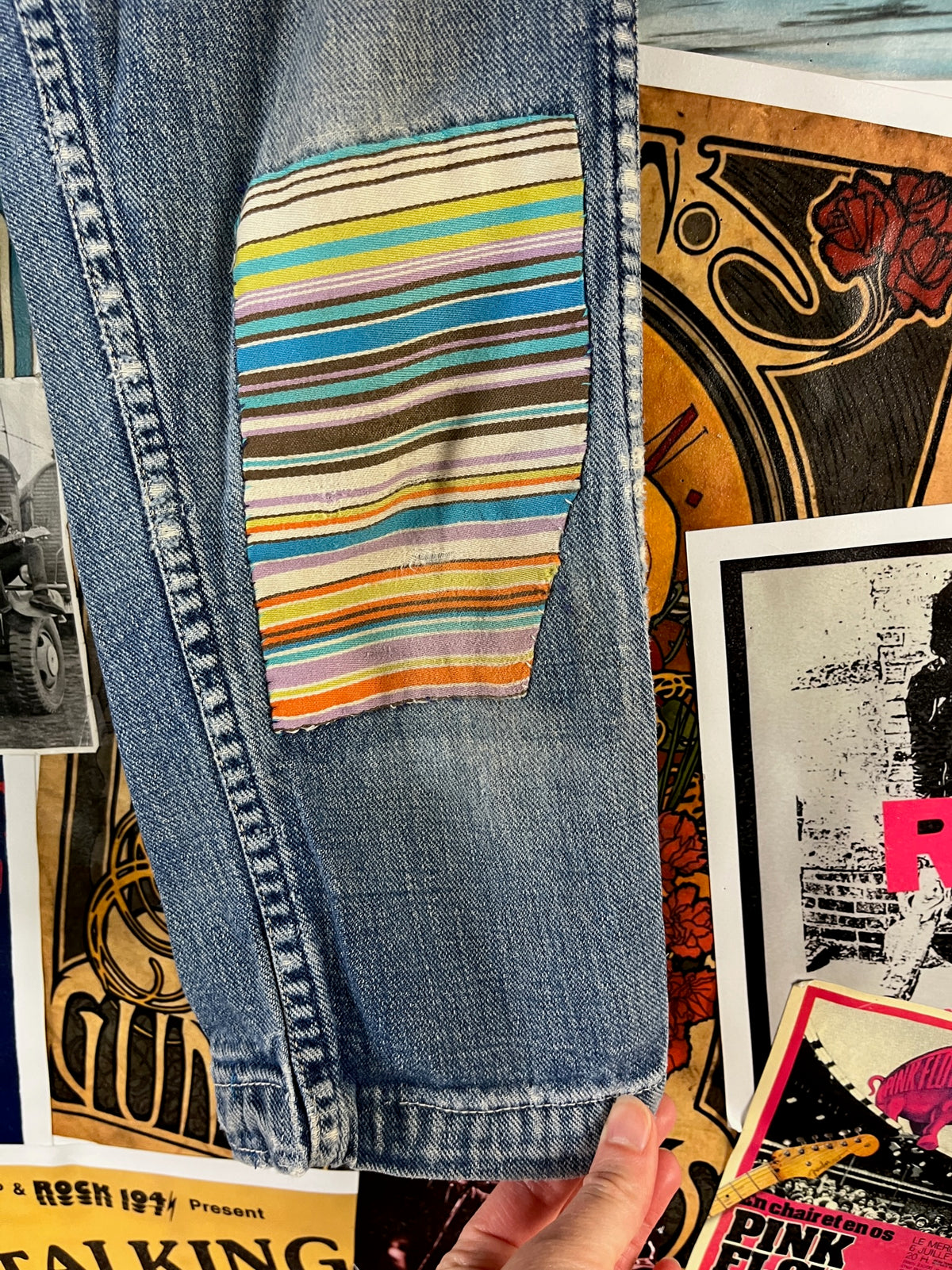 Vintage Kids 60s-70s Patched Faded Grunge Hippie Sanforized 