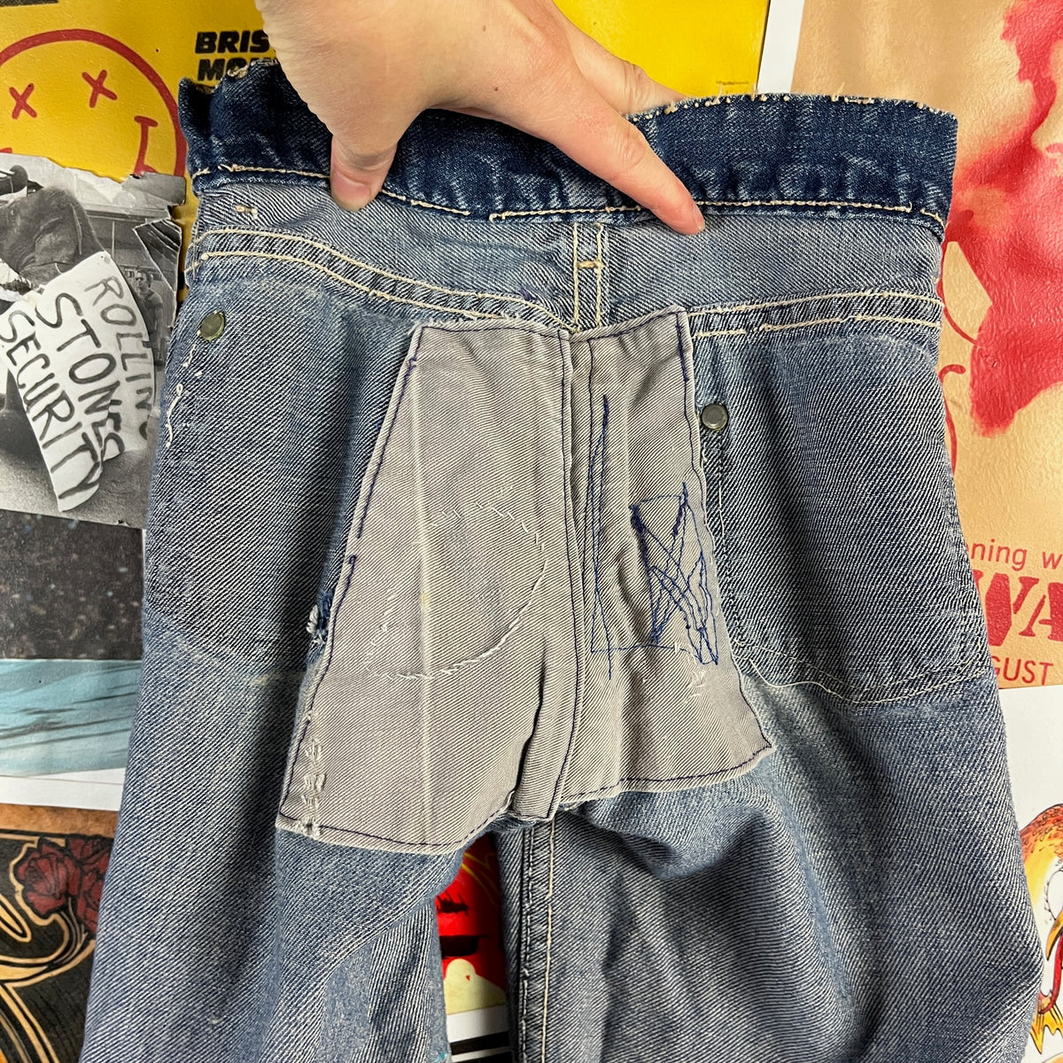 Vintage Kids 60s-70s Patched Faded Grunge Hippie Sanforized 