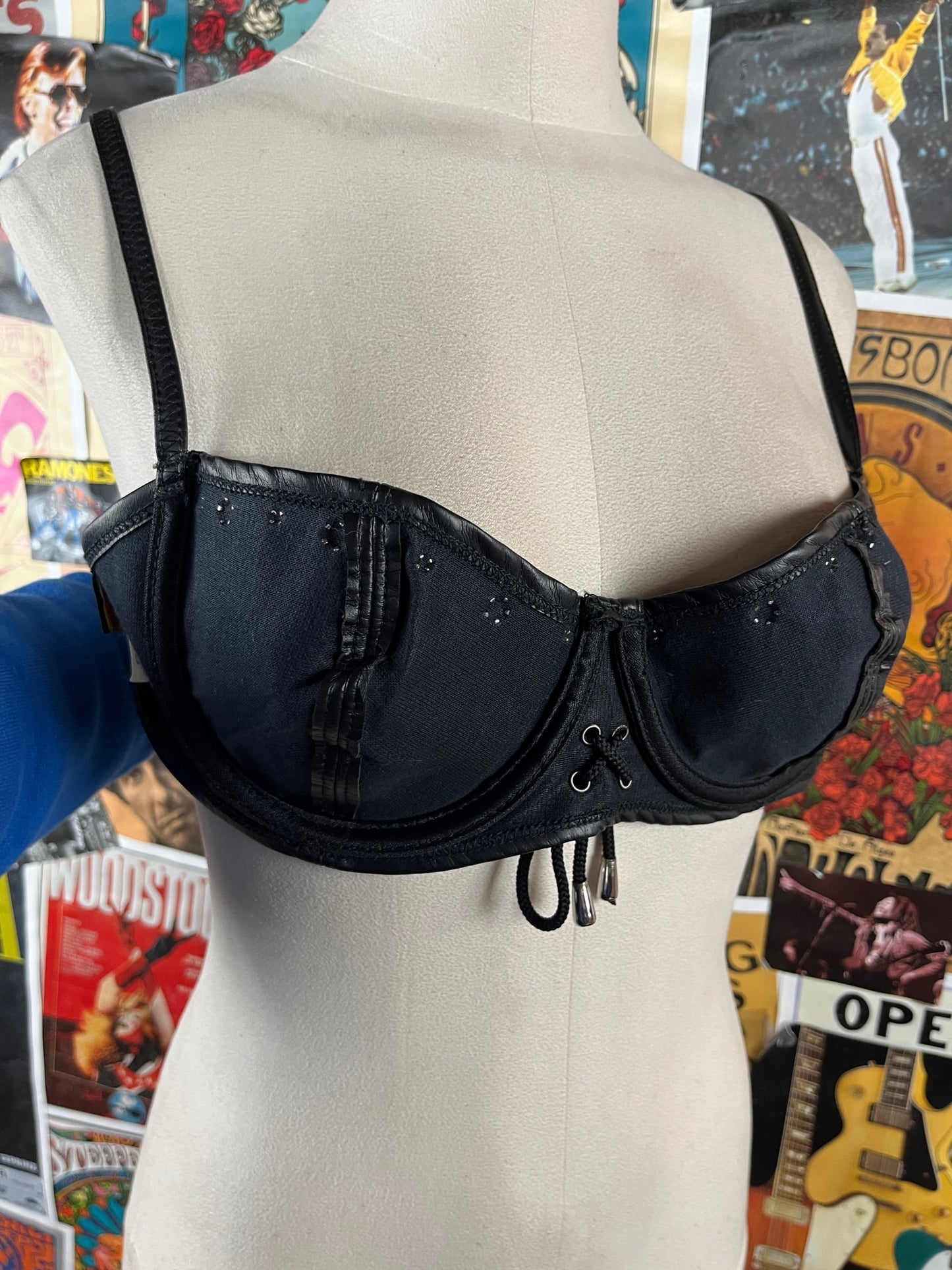Vintage Women's 90s Black Leather Easyriders Studded Lace Up USA Biker Bra Top Sturgis Motorcycle Festival