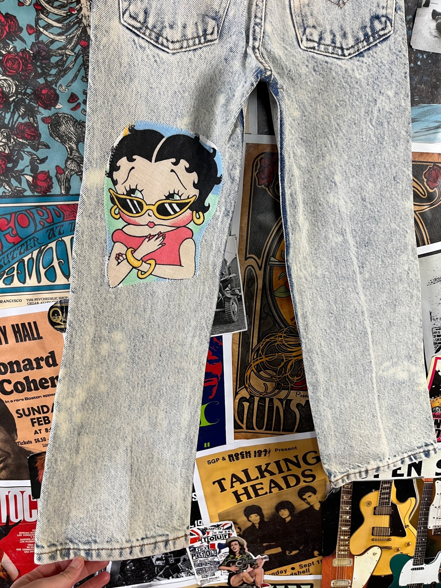 Vintage Kids 80s Acid Wash Betty Boop Hearts Patchwork Big E Levi's Denim Jeans 6X-7 Slim USA