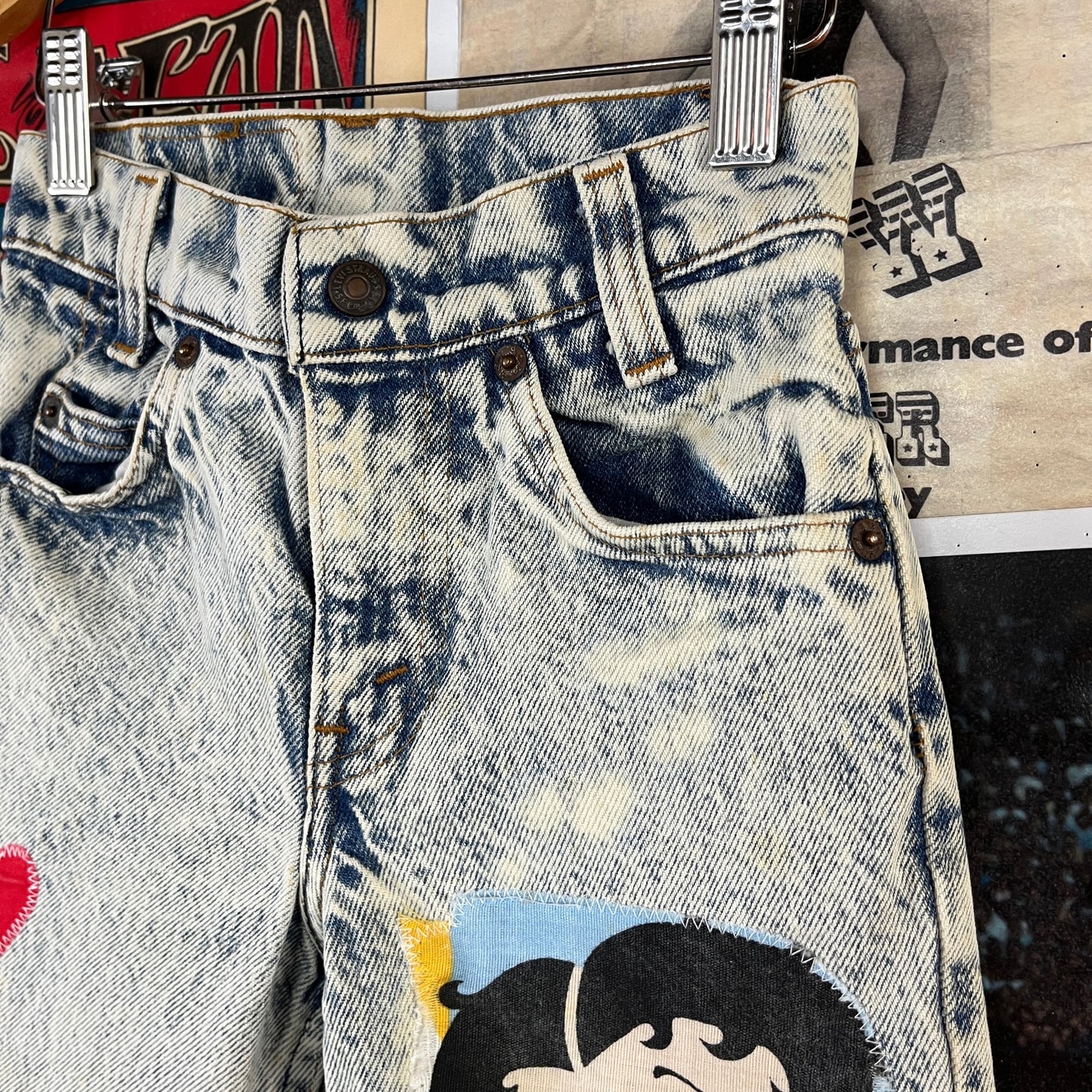 Vintage Kids 80s Acid Wash Betty Boop Hearts Patchwork Big E Levi's Denim Jeans 6X-7 Slim USA