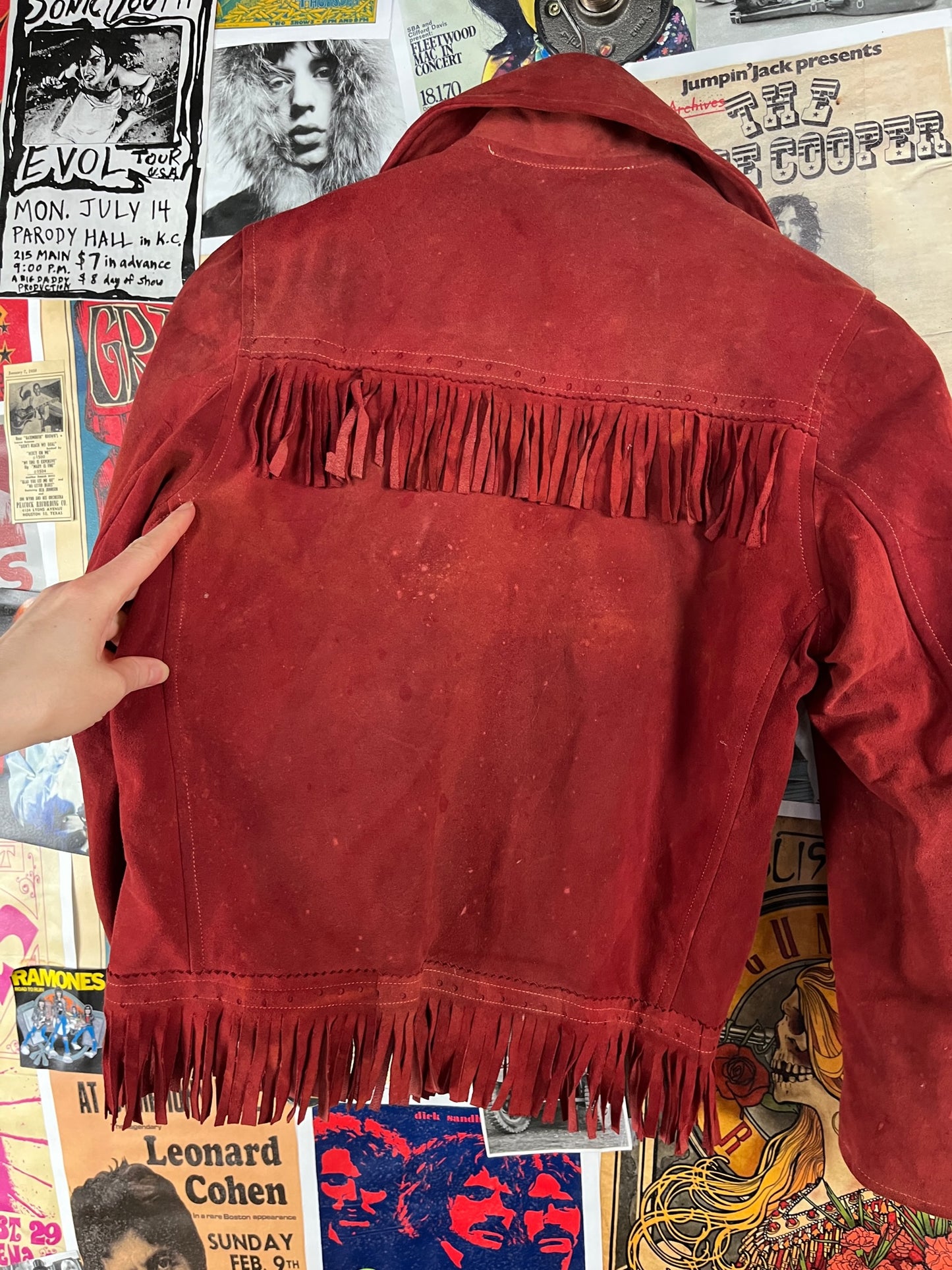 Vintage Girls Kids 40s-50s Rust Red Suede Fringe Tassel Franca Two Pocket Western Rockabilly Jacket Size 14 Ages 10-11