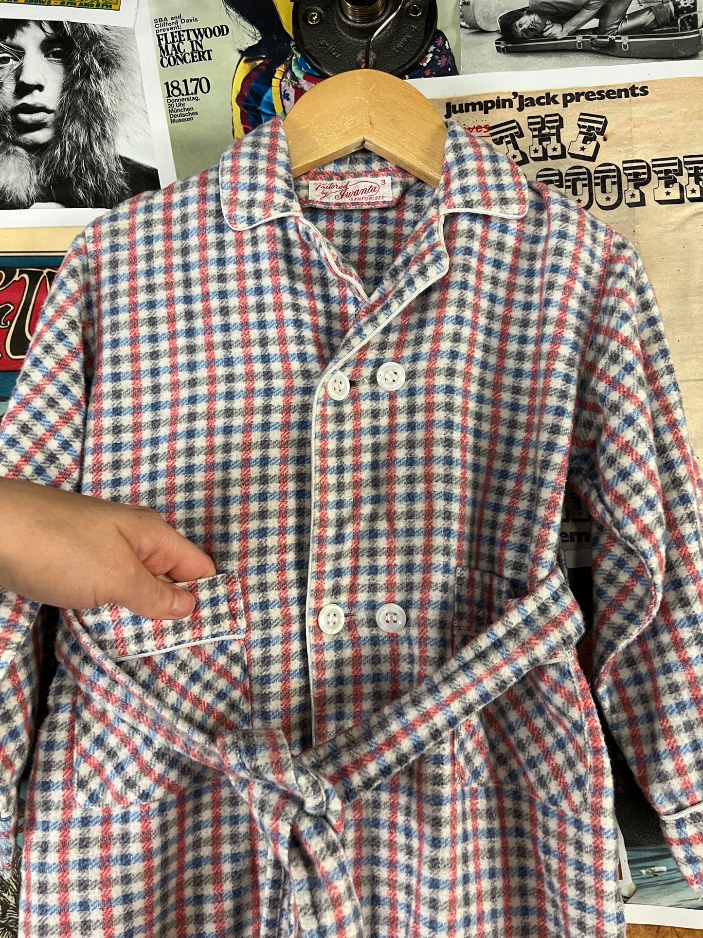 Vintage Toddler Boys Kids Retro 1950s Sanforized Double Breasted Belted Collared Loungewear Bathrobe 3T