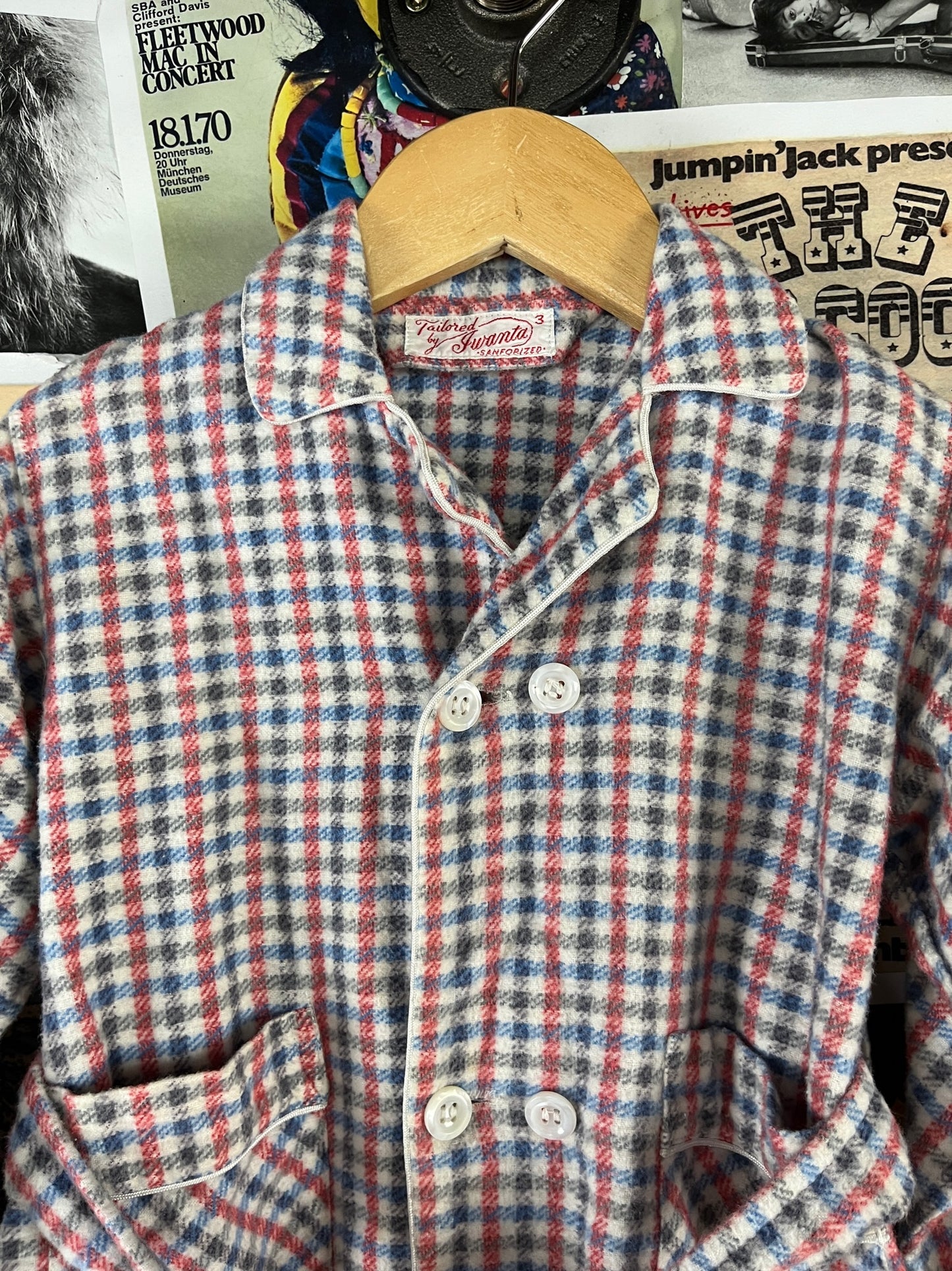Vintage Toddler Boys Kids Retro 1950s Sanforized Double Breasted Belted Collared Loungewear Bathrobe 3T