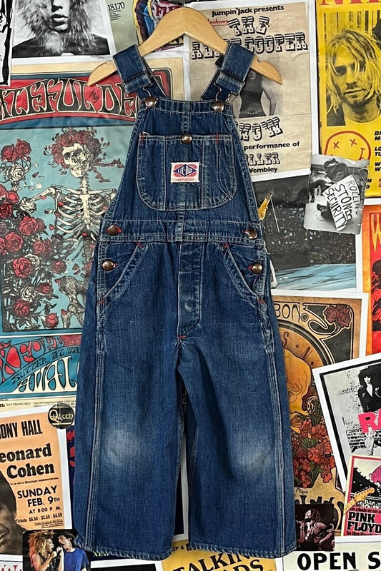 Vintage toddler kids blue sanforized denim Lil Dad dungaree overalls 3T.