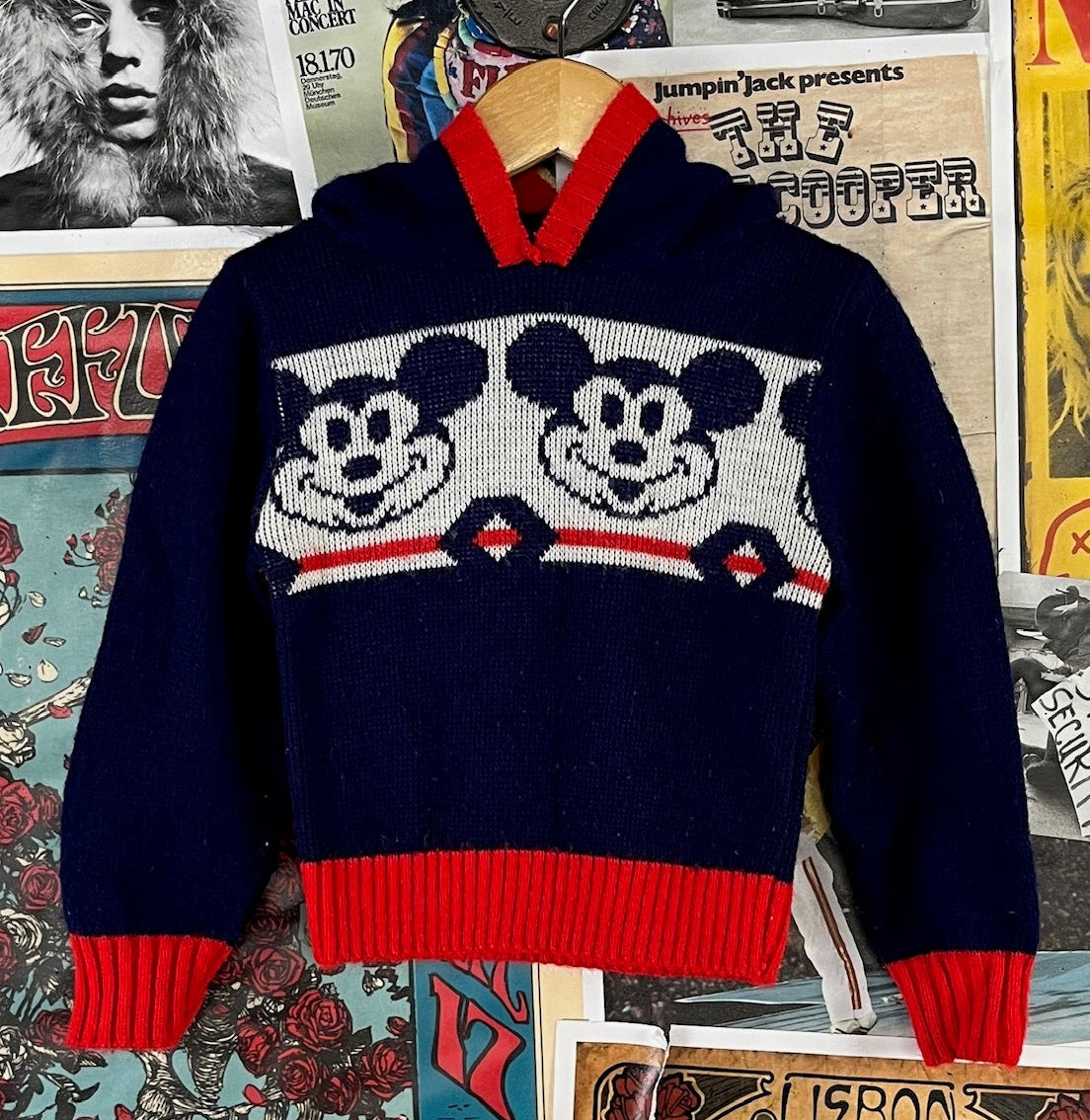 Vintage kids Mickey Mouse 1960s 70s hooded sweater top 18-24 months.