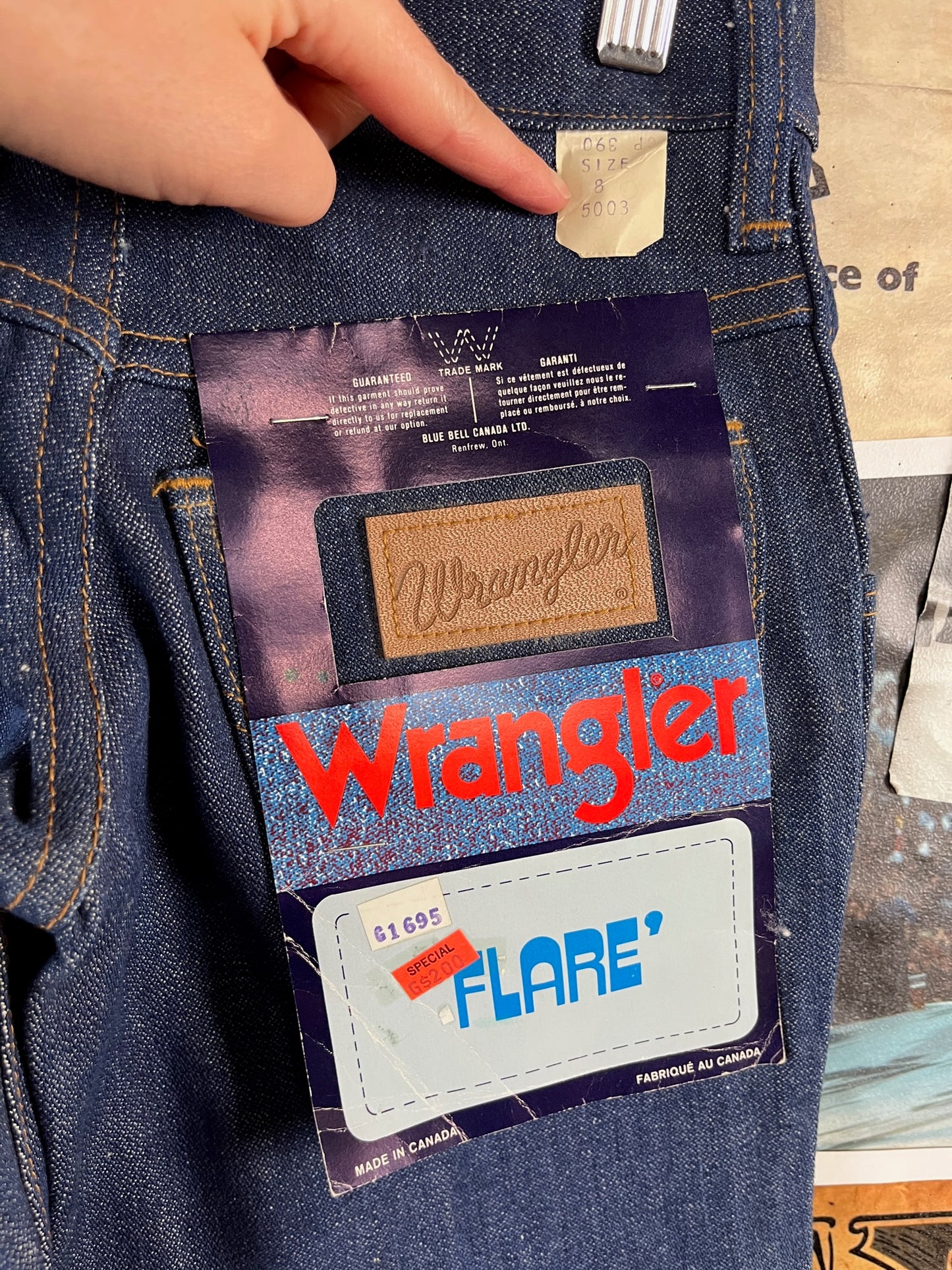 Vintage kids 70s 80s deadstock Wrangler denim jean flares ages 7-8. 