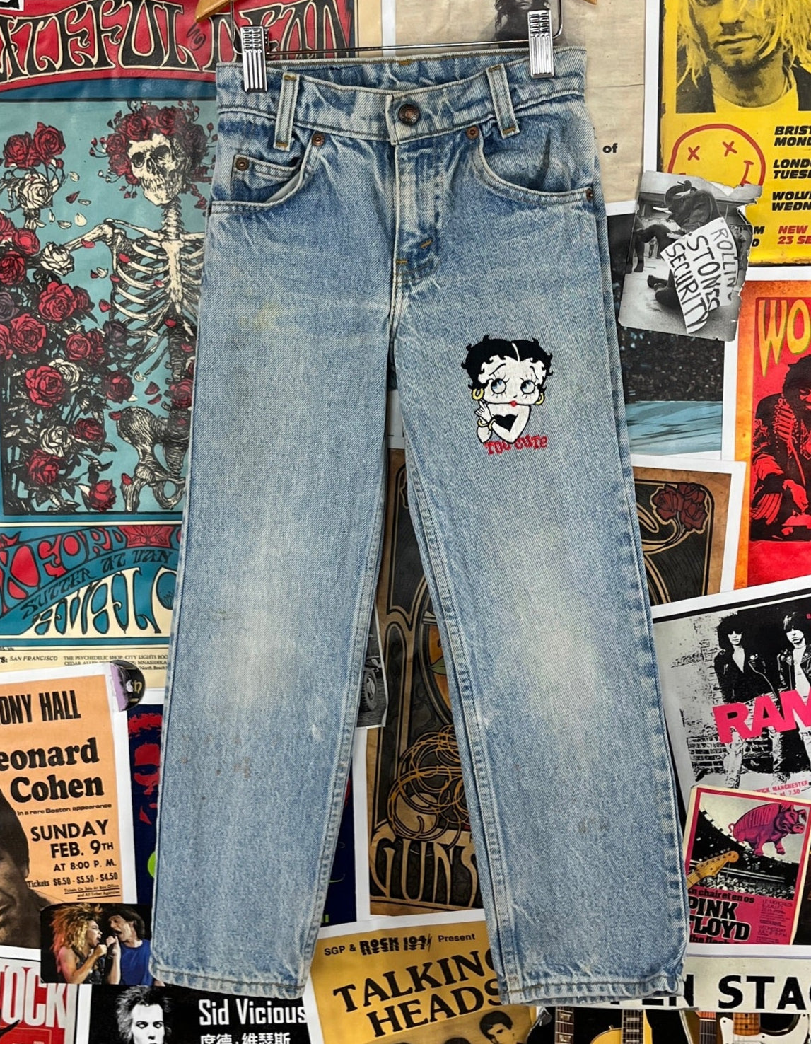 Vintage Kids 80s-90s Orange Tab Levi's Embroidered Betty Boop Denim Jeans 8 Slim
