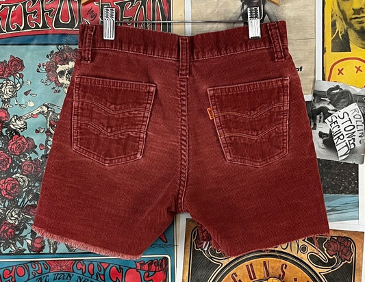 Vintage kids 70s rust red orange tab Levi's corduroy cutoffs shorts ages 9 to 10.
