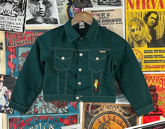 Vintage kids 70s green Sears Toughskins trucker jacket patches ages 5-6. 