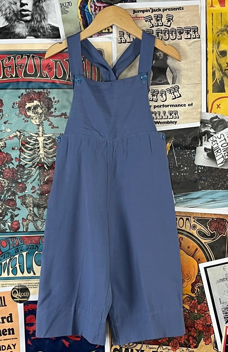 Vintage 50s 60s blue wide leg toddler overalls rayon 2T.