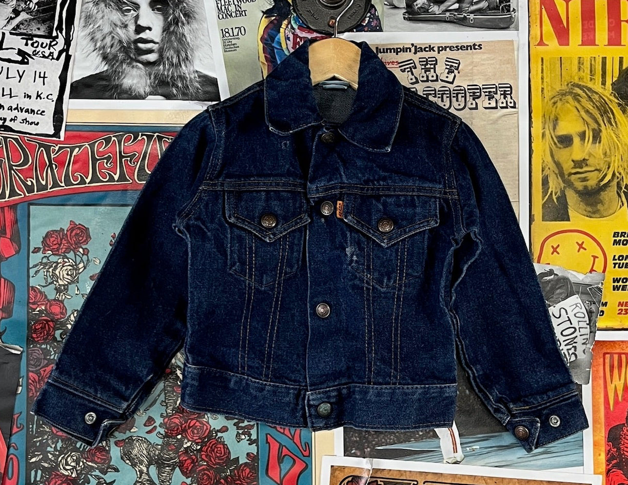 Vintage kids orange tab Levi's denim trucker jean jacket 3T.