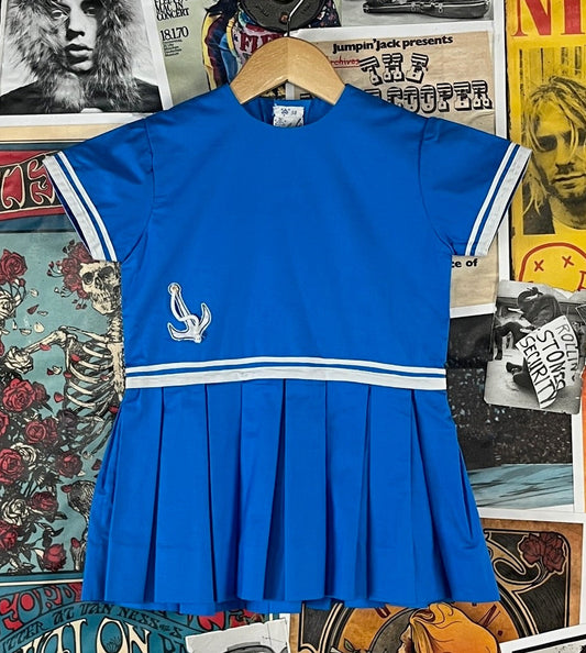 Vintage girls 60s French blue and white nautical sailor girl dress with pleated skirt size 4T.