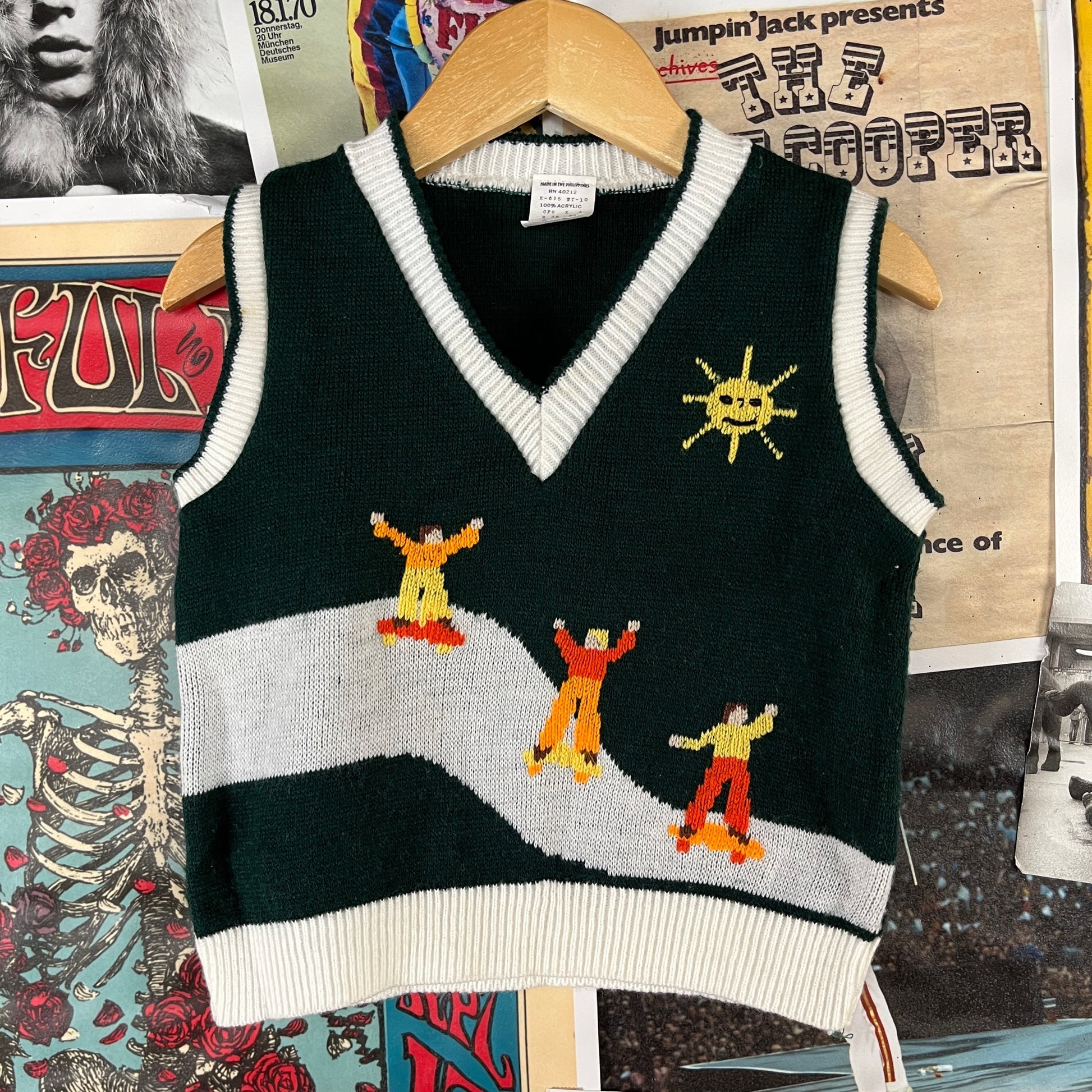 Green white toddler kid sweater vest skater skateboarding 3T