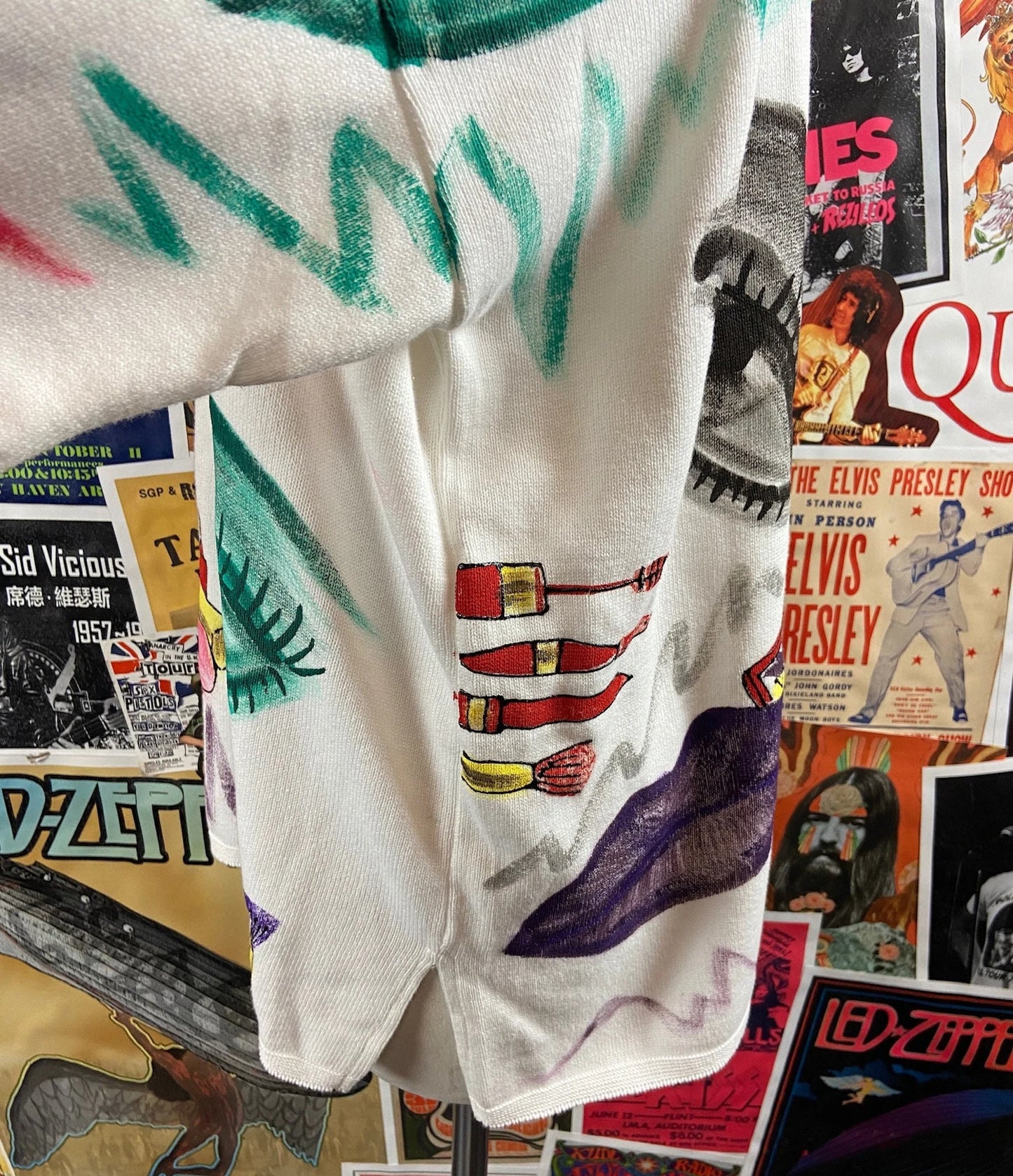Vintage Women's 90s Cosmetologist Makeup Pop Art Avant-Garde Knit Sweater Top USA