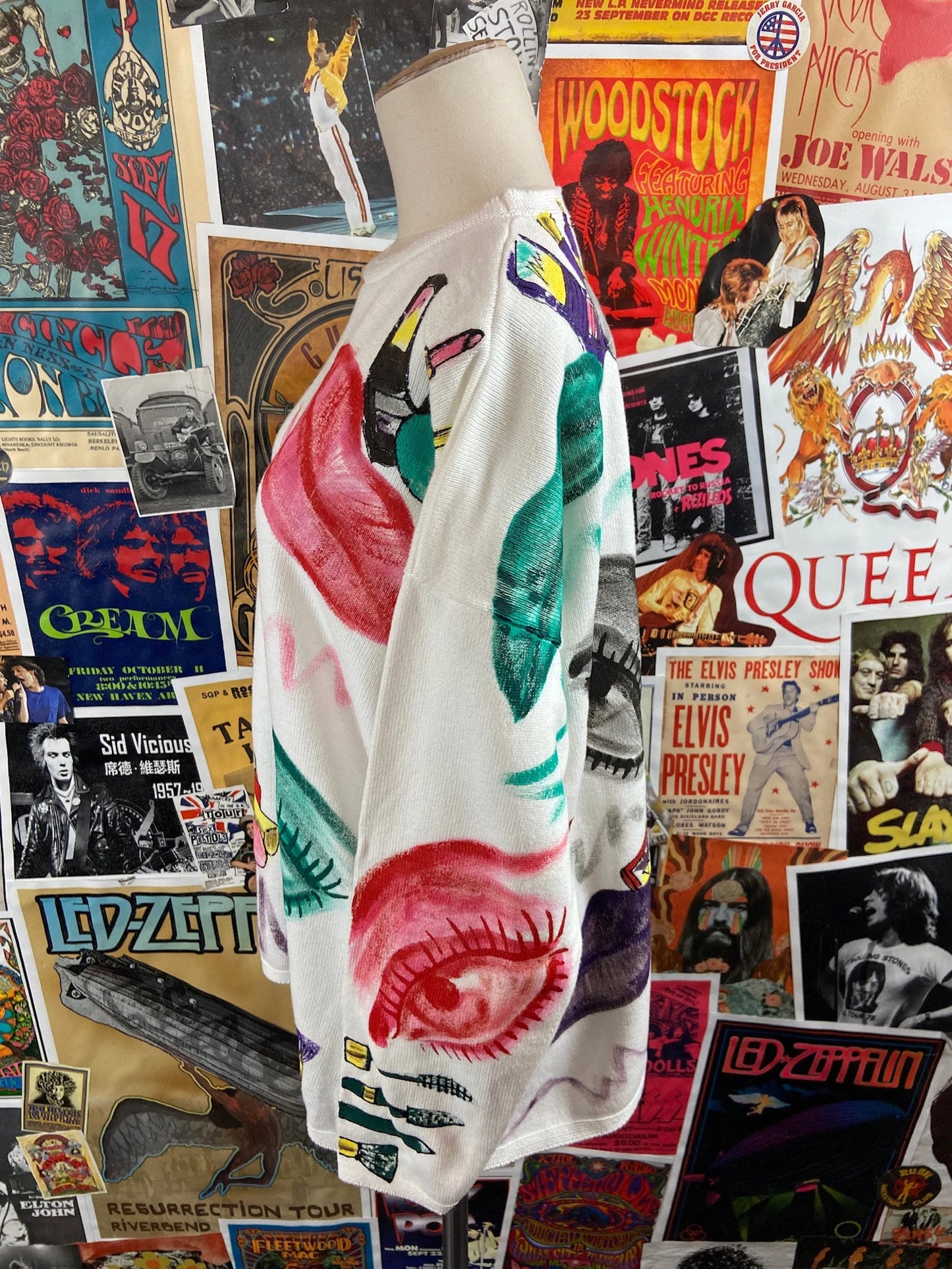 Vintage Women's 90s Cosmetologist Makeup Pop Art Avant-Garde Knit Sweater Top USA