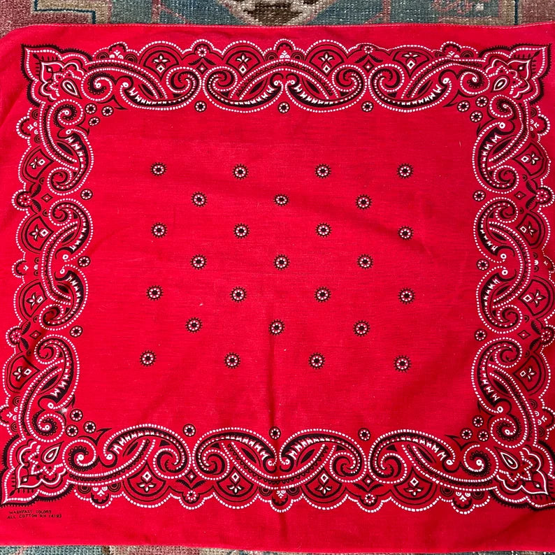 Vintage 60s Red Paisley Dot Print Washfast Colors All Cotton RN 14193 USA Bandana Handkerchief
