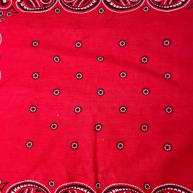 Vintage 60s Red Paisley Dot Print Washfast Colors All Cotton RN 14193 USA Bandana Handkerchief
