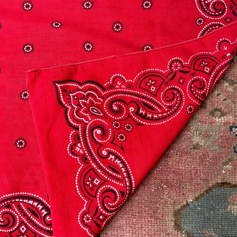 Vintage 60s Red Paisley Dot Print Washfast Colors All Cotton RN 14193 USA Bandana Handkerchief