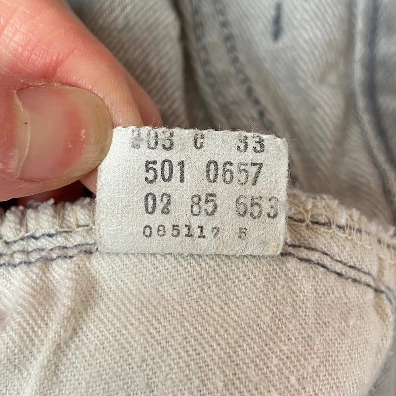 Vintage 80s Gray Stained Faded Levis 501 Button Fly Made in USA Denim Jeans 32x33