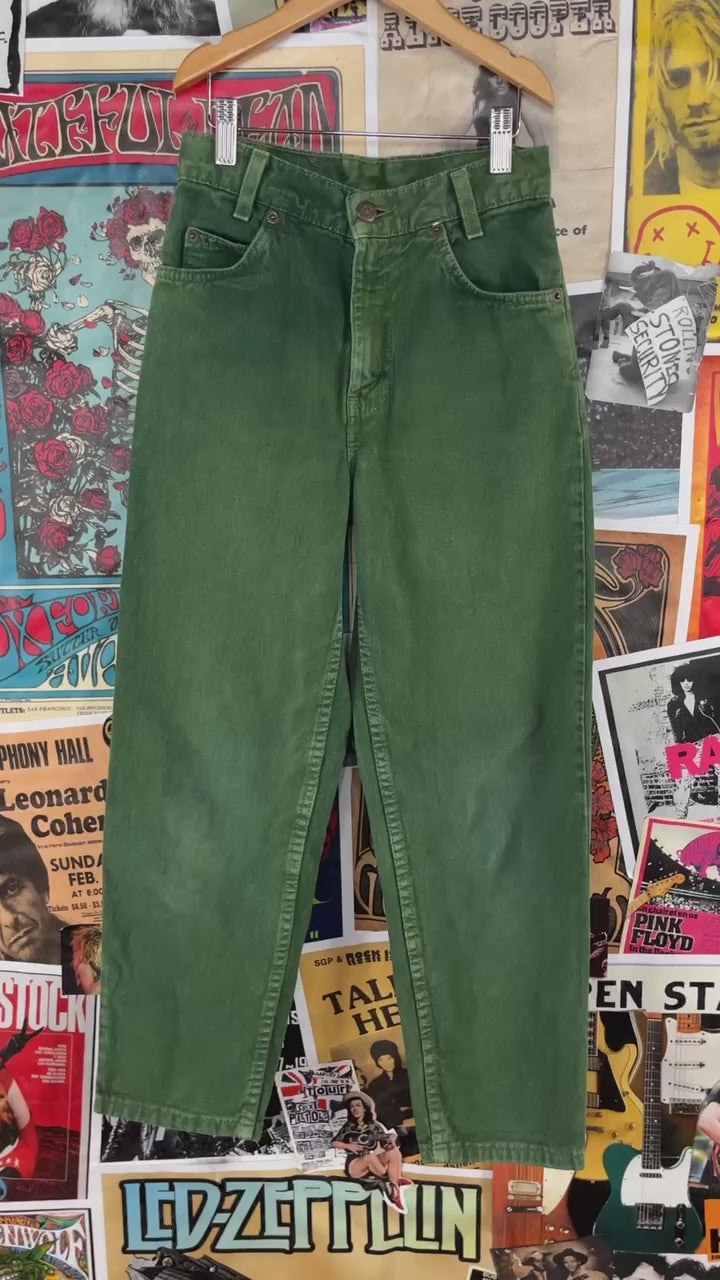 Vintage Kids 90s Green Colored Levis Orange Tab Tapered Leg Denim